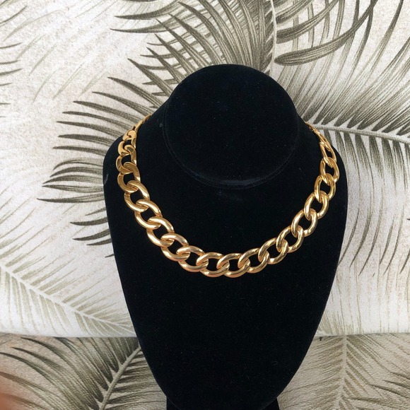 Napier Jewelry - Vintage Napier Collar Necklace Gold Tone Chain Large Dramatic 1980s Signed Chunk